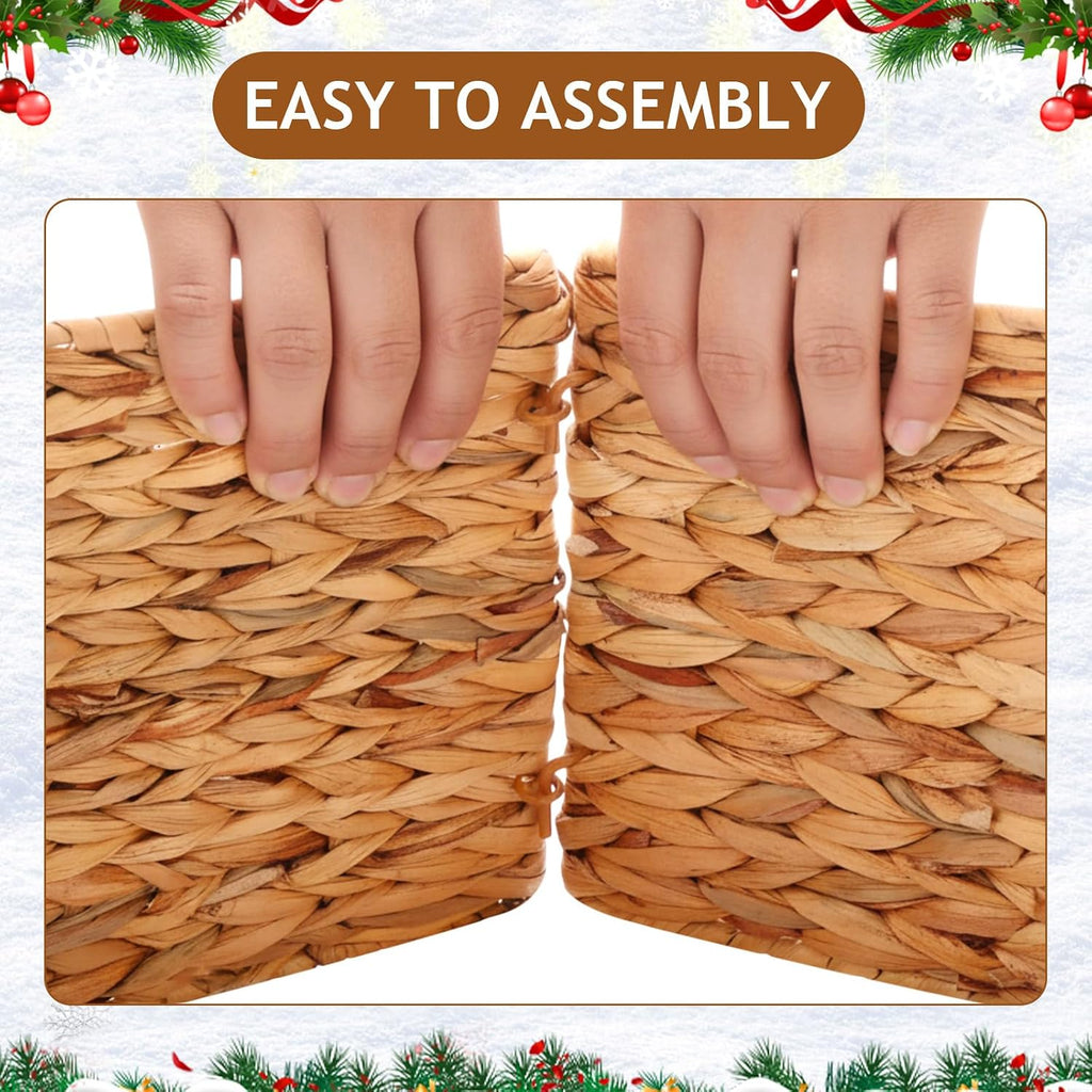 34 Inch Christmas Tree Collar Woven Hyacinth Christmas Tree Skirt Rattan Rustic Farmhouse Xmas Trees Base Cover Xmas