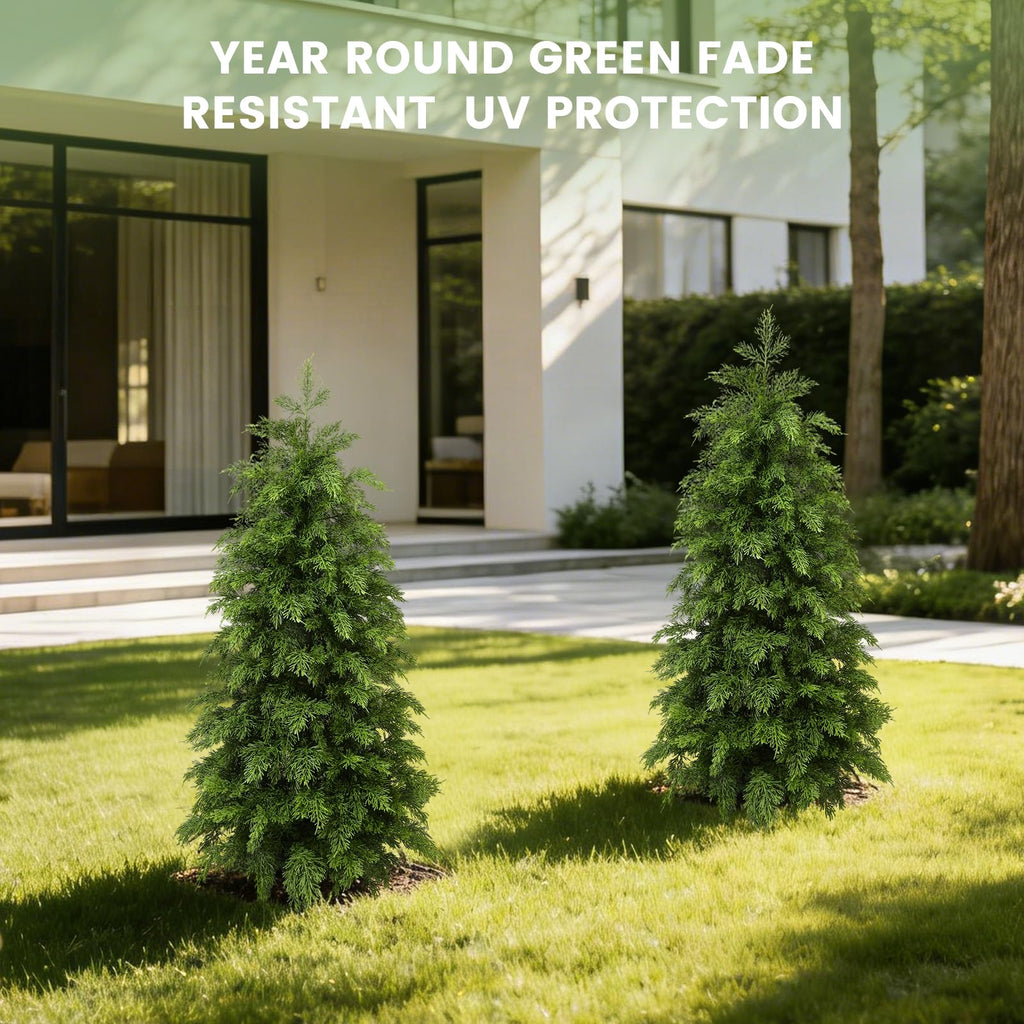 3FT Artificial Cedar Topiary Trees, 2 Pack UV Resistant Faux Pine Tree