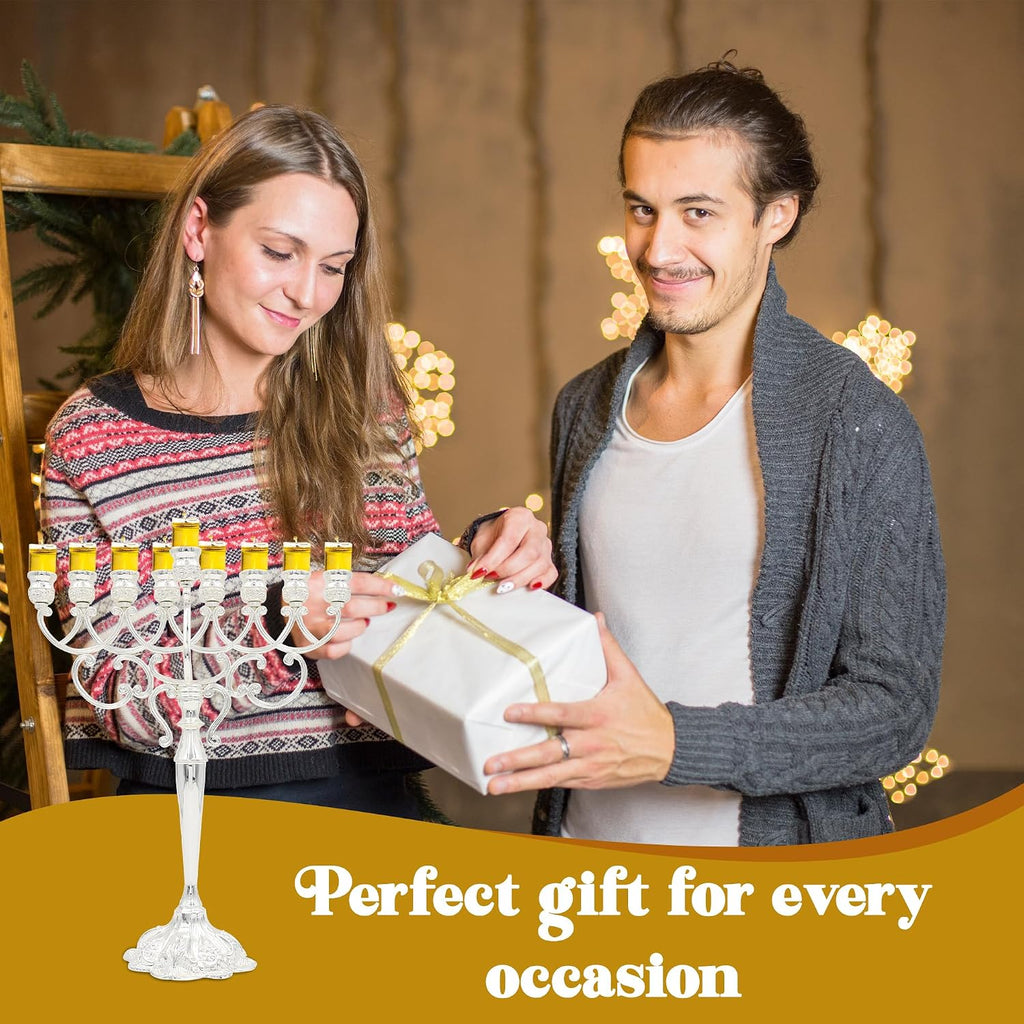Silver-Plated Chanukah Oil - Classic Design (MN-HA140) | Fits Standard Chanukah Oil Cups and Large Candles | Durable
