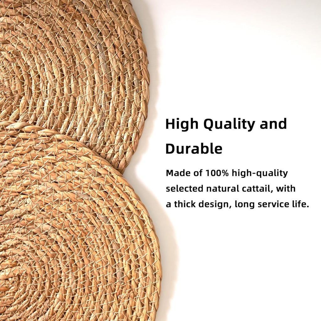 Inch Round Woven Plate Placemats, Farmhouse Rustic Straw Braided Chargers Place Mats, Large Boho Cattail - Set of 15