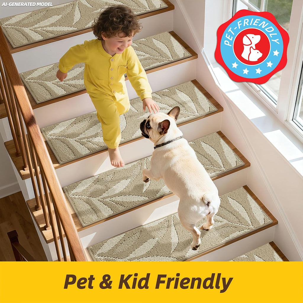 3D Leaf Stair Treads, 14 Pack 9" X 28", Beige