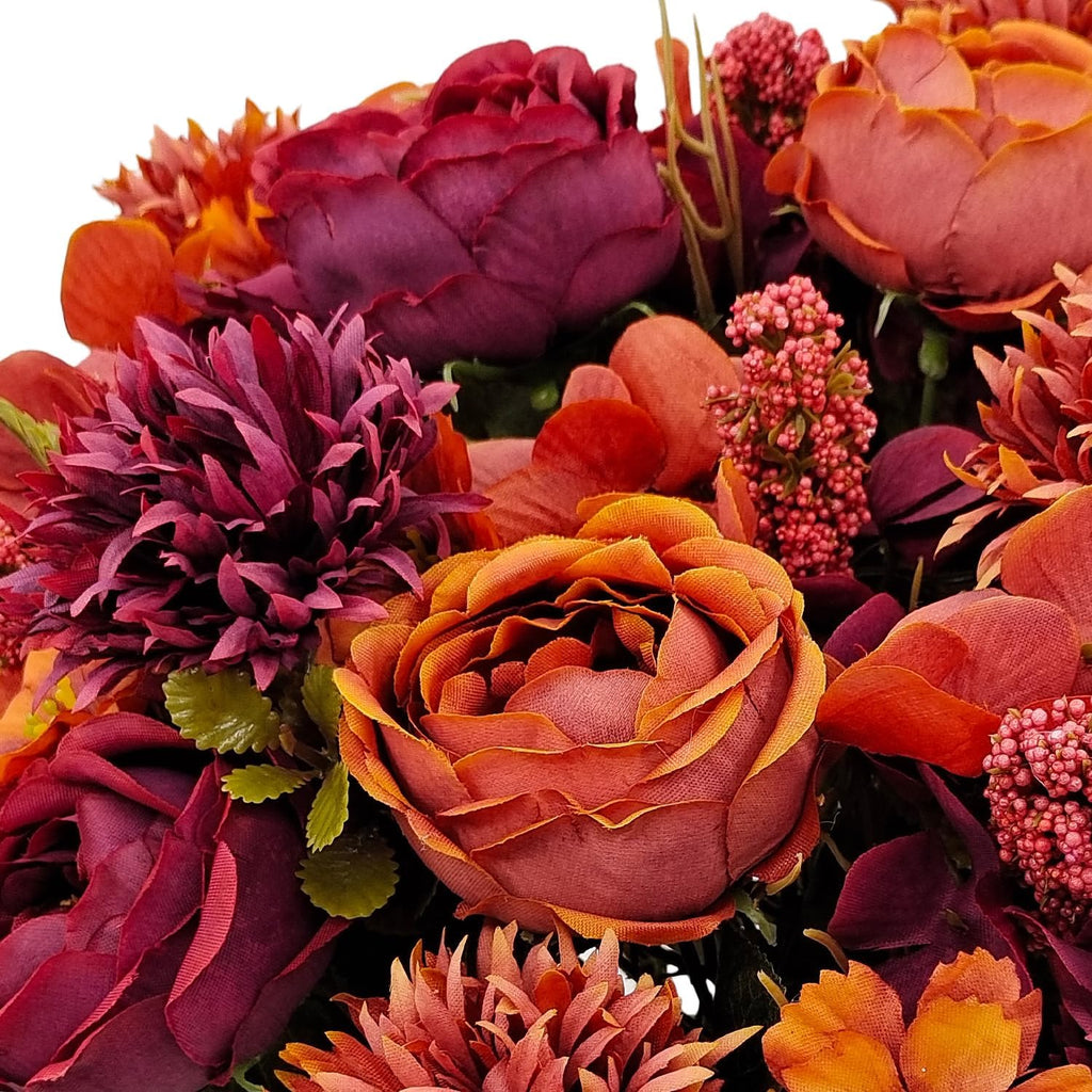 Bundles Fall Artificial Flowers Bouquet Fake Peony Silk Chrysanthemums Autumn Faux Floral Arrangements Decor Indoor - Set of 2