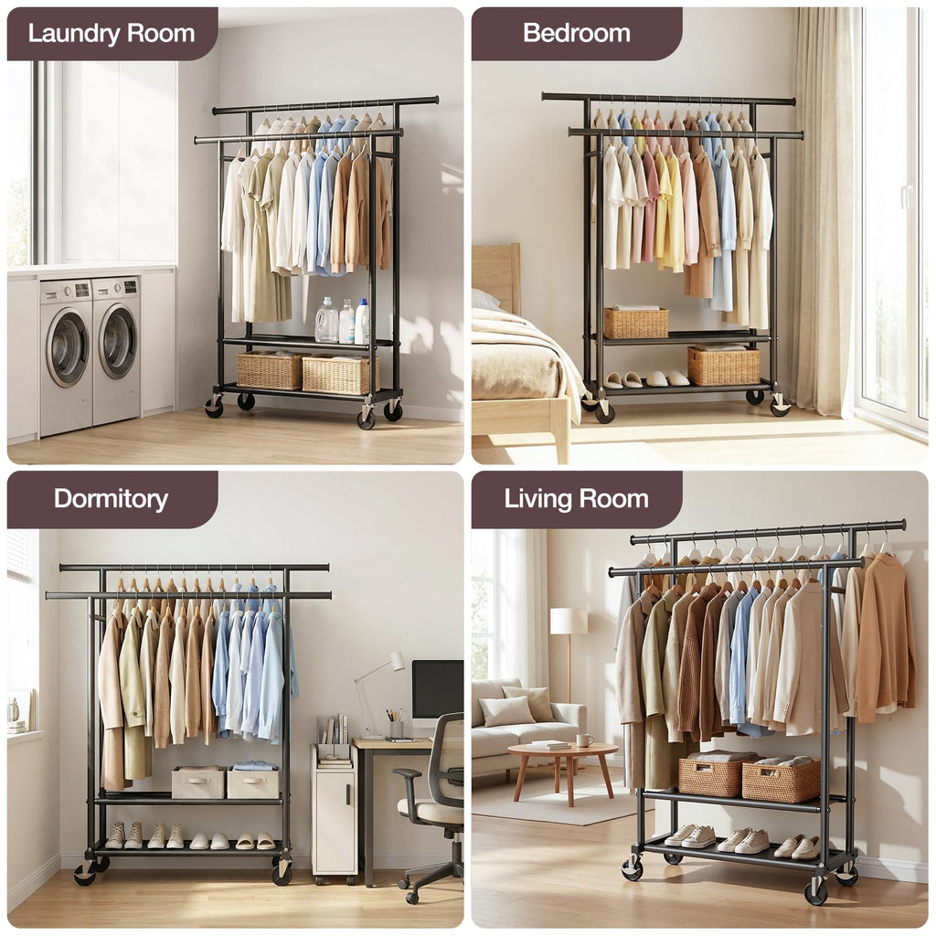 Portable Clothes Rack Rolling Garment Rack with Wheels 26OLBS Black