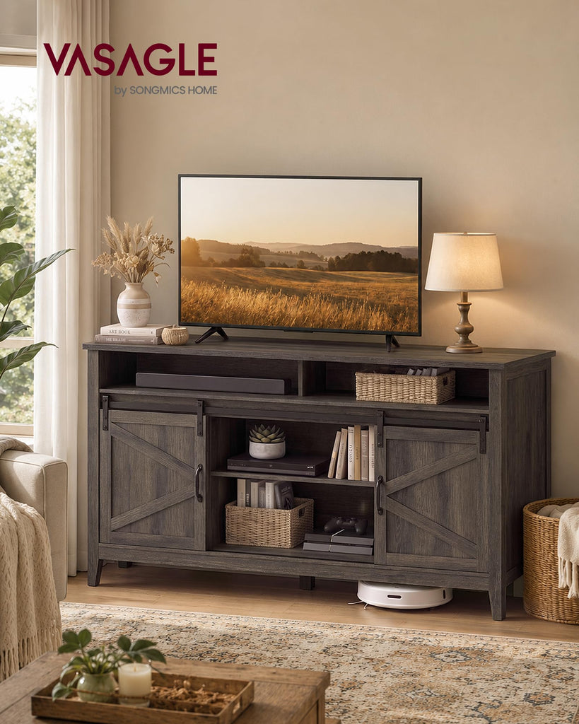 Tall Farmhouse TV Stand, Entertainment Center with Door for 65'' TV