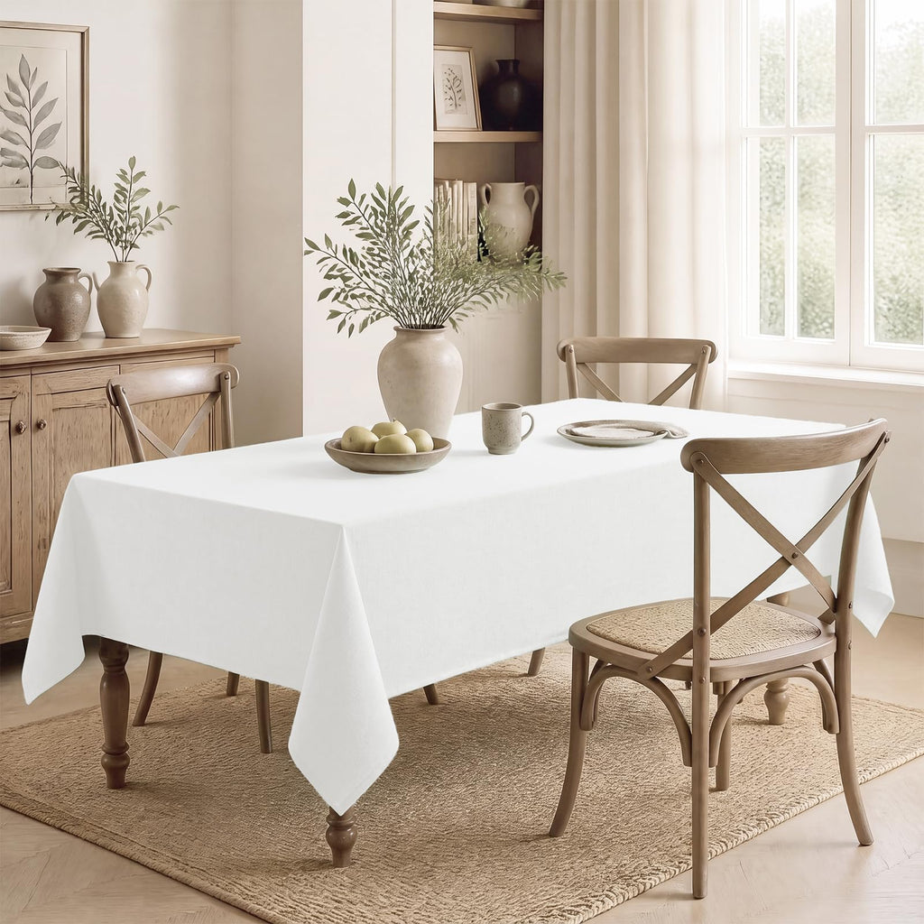 Rectangle 8 Feet Tablecloth 60x120 inch Linen Textured Table Cloth Stain and Wrinkle Resistant Washable Polyester