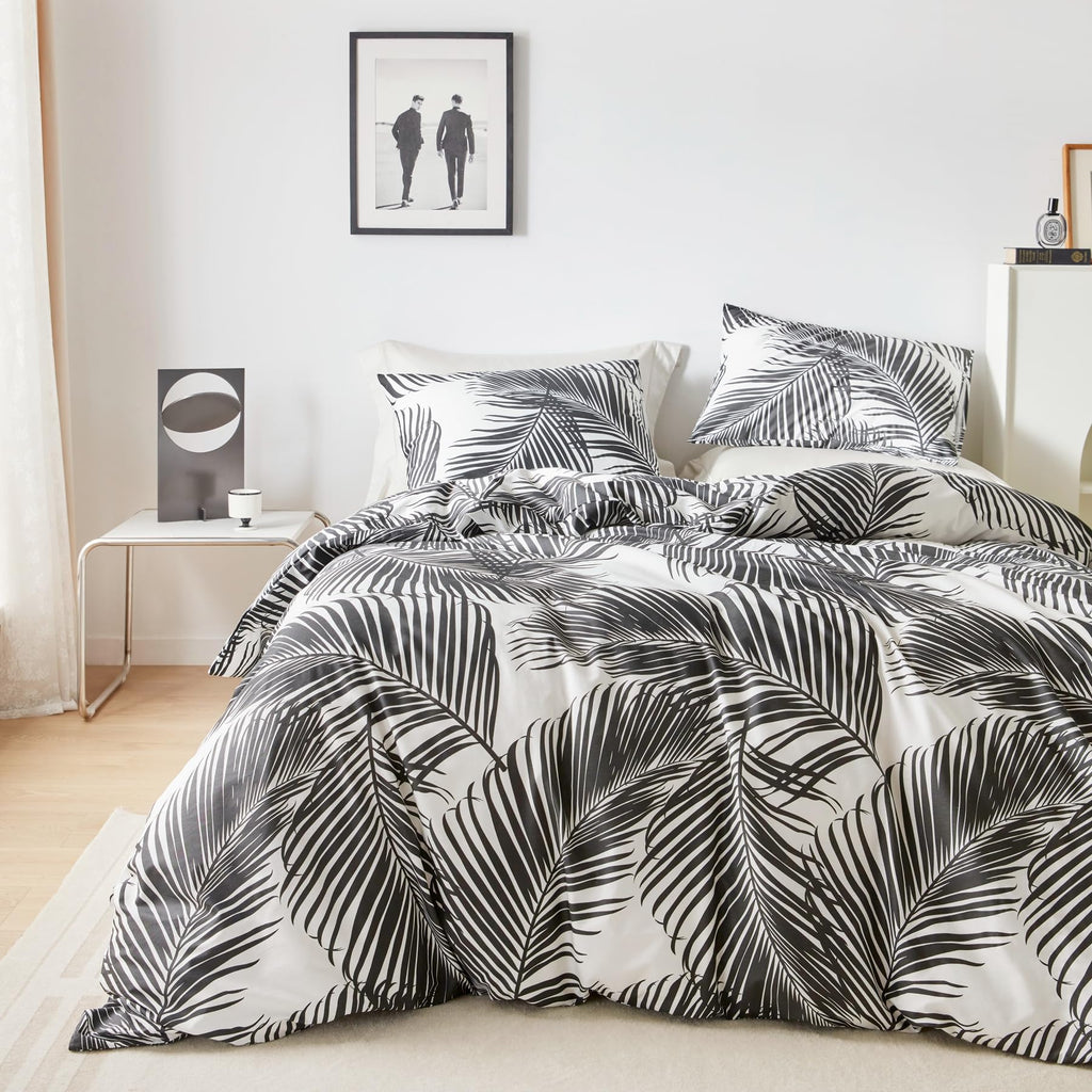 Black and White Botanical Duvet Cover 100% Cotton 3 Pcs Set