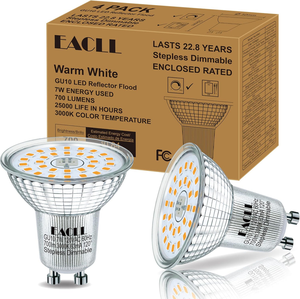 MR16 GU10 LED Bulb Dimmable, 3000K Warm White, 7W Equivalent 75W, 25,000 Hours Lifetime, Energy Efficient Soft White