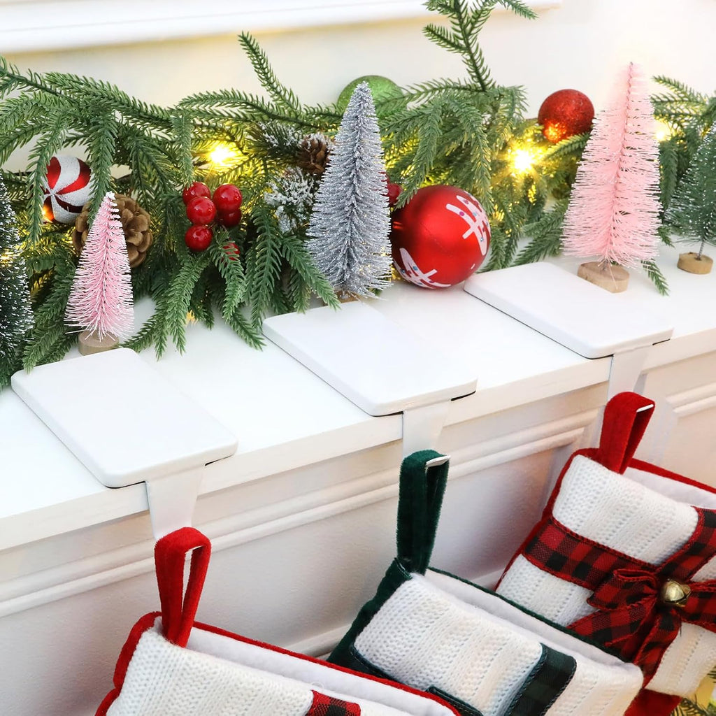 Christmas Stocking Holders for Mantle, Set of 6 White Heavy Duty Cast Iron Stocking Hangers Base, Low Profile