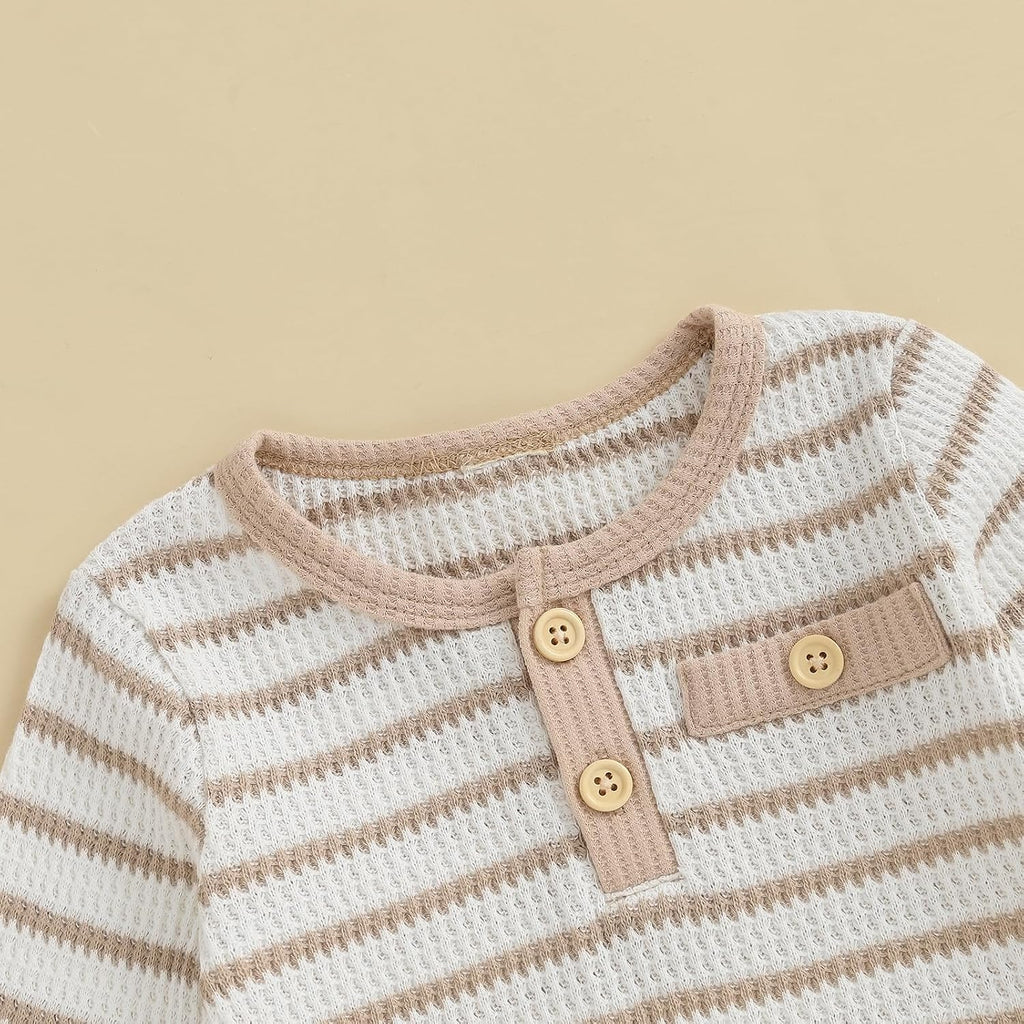 Baby Boy Fall Outfits Waffle Striped Toddler Boy Sweatshirt Pullover Tops Pants Infant Baby Fall Winter Clothes