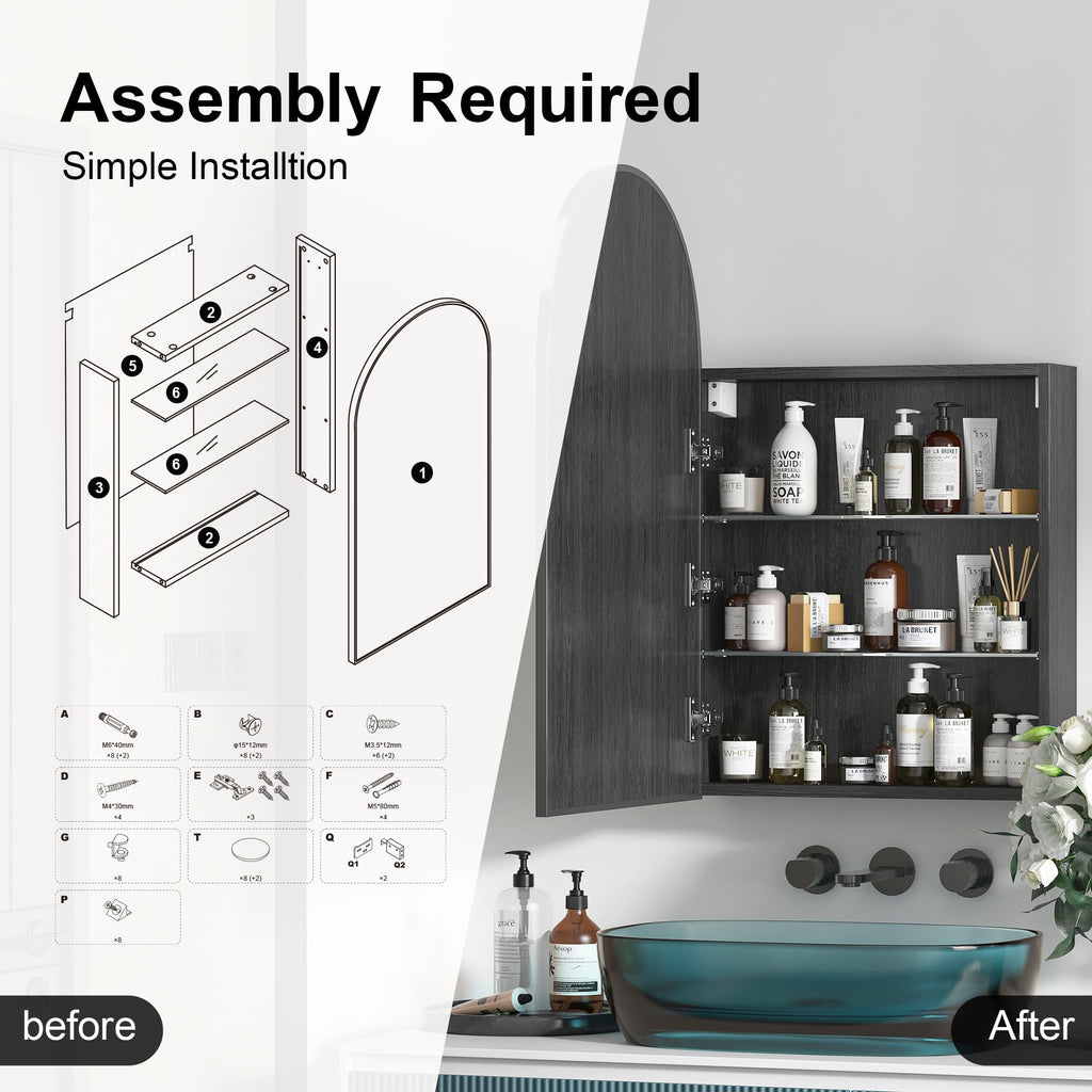 Arched Medicine Cabinet, Black Mirror Cabinet with Storage