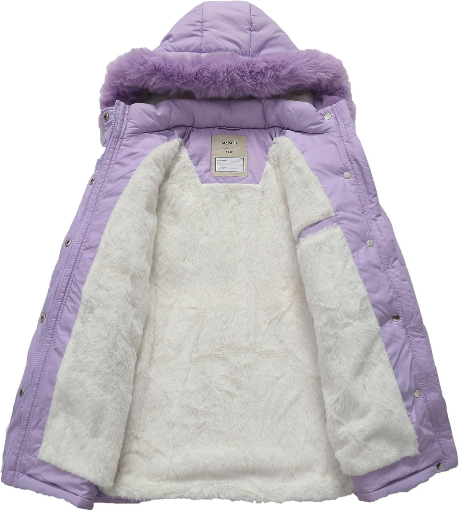 Girls Long Puffer Parka Removable Hood Kid's Winter Jacket Coats