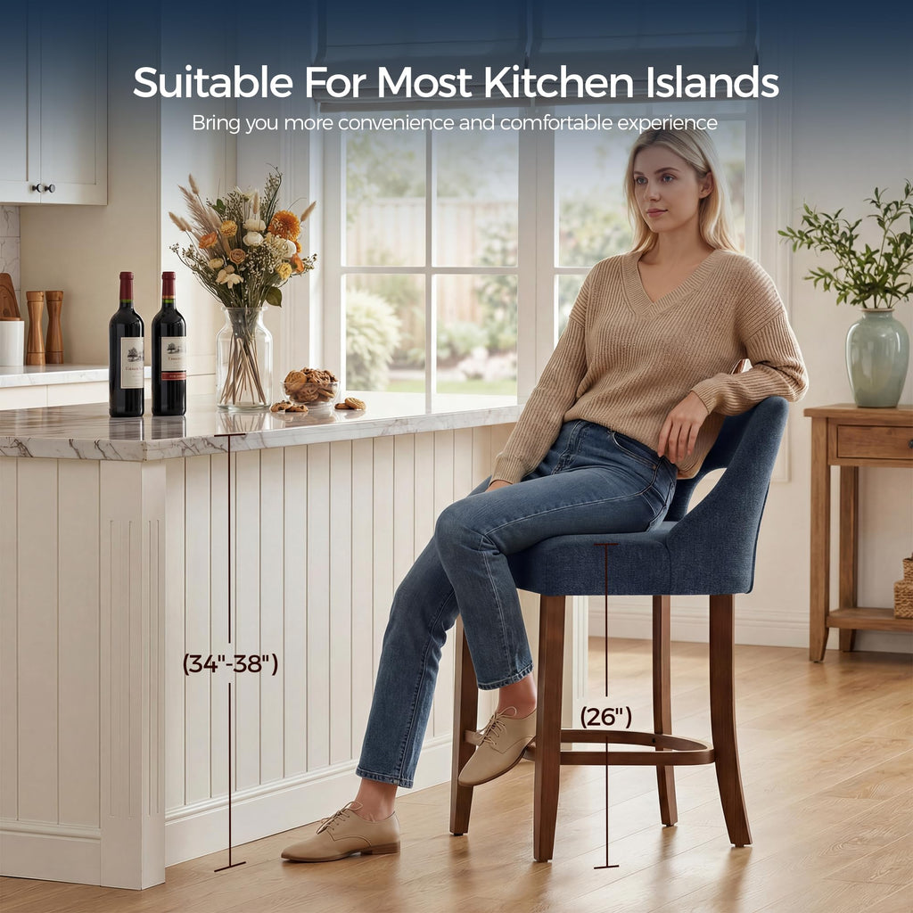 Bar Stools Set of 4, Upholstered Counter Height Bar Stools, Modern Counter Stools with Wood Legs Island Dining Room