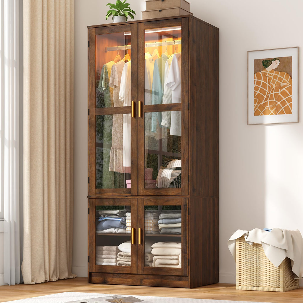 6 Doors Armoire Wardrobe Closet with Sensor LED Light