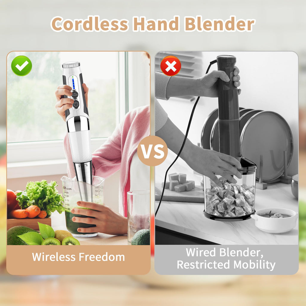 4-in-1 Cordless Immersion Blender, 21-Speed, 3-Angle Adjust, White