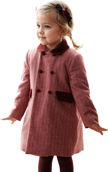 Toddler Girl's Double-Breasted Trench Coat with Velvet Collar | Classic Fall & Winter Jacket Dress