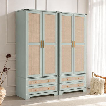 2 Doors Wooden Armoire Wardrobe Closet with 2 Drawers, Mint