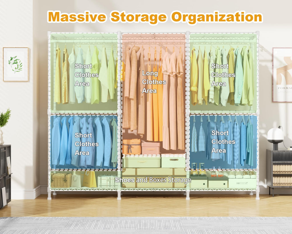 E14C Pro Heavy Duty Closet Organizer System, Freestanding Clothing Racks for Hanging Clothes, Adjustable Garment Rack