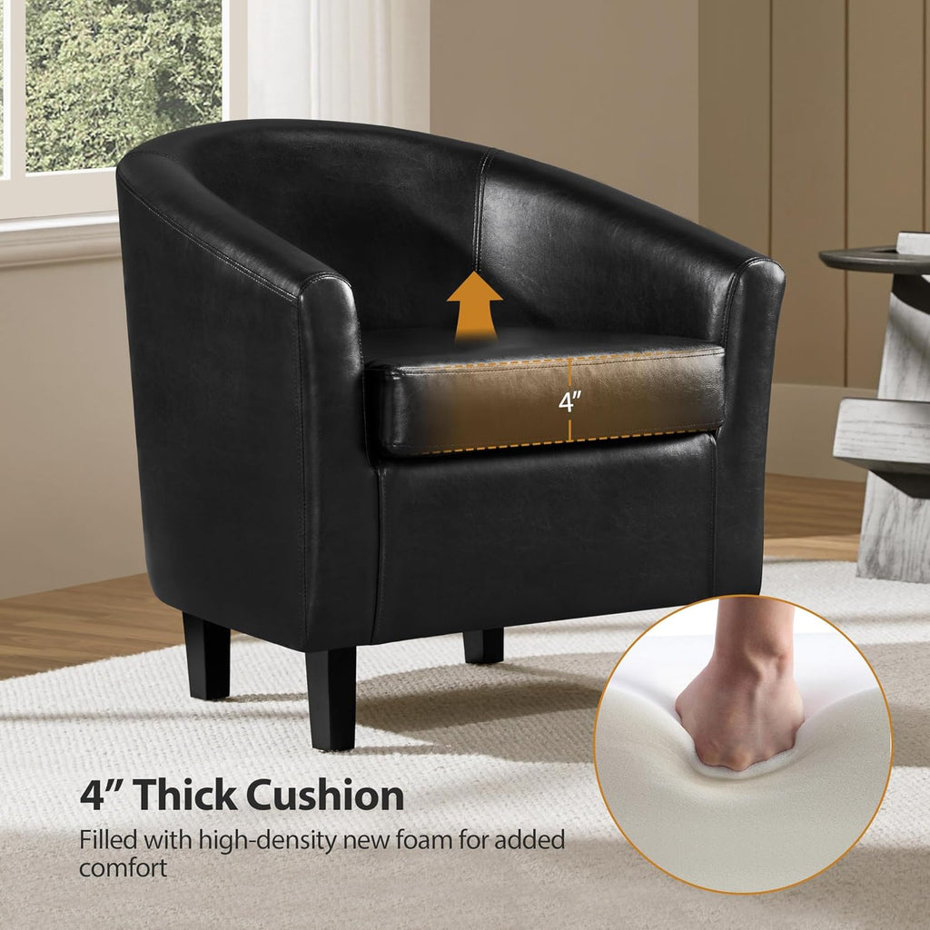 Accent Chairs, Faux Leather Barrel Armchairs Black - Set of 2