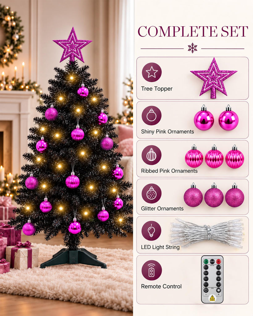 Black Christmas Tree 3ft Small Christmas Tree Artificial Mini Xmas Tree for Tabletop, Home, Office