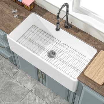 36" x 18" Fireclay Apron Front Farmhouse Sink White