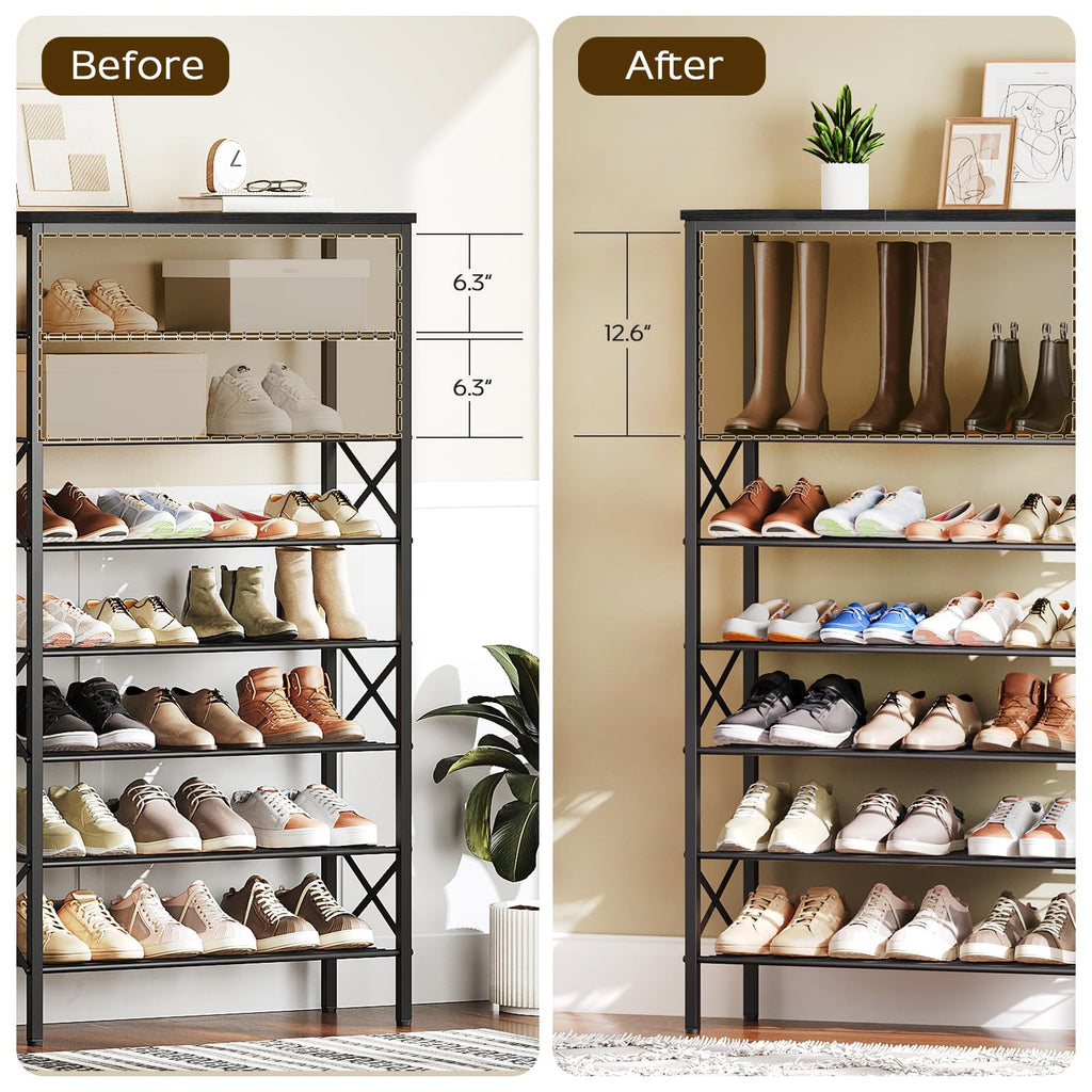 8 Tier Shoe Rack, Large Capacity Shoe Storage Organizer Holds 32 Pairs, Sturdy and Stable, Closet, Dorm Room, Black