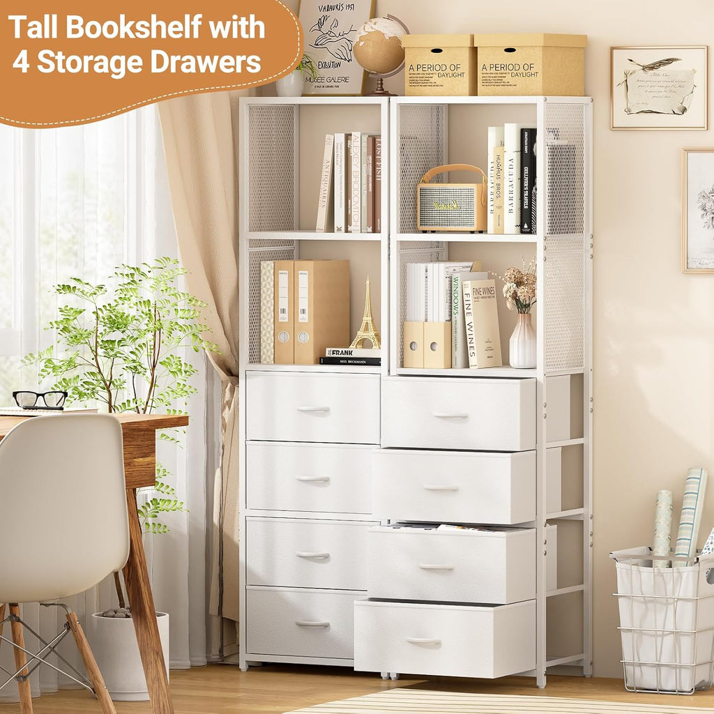 Closet Drawer Organizer, Freestanding Closet System with 4 Drawers, Walk-in Closet Storage Unit with Wooden Top &