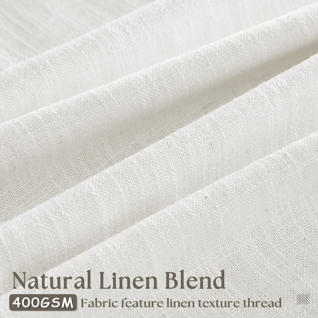 Beige White Pinch Pleated Linen Curtains 132 Inches Long 2 Panels