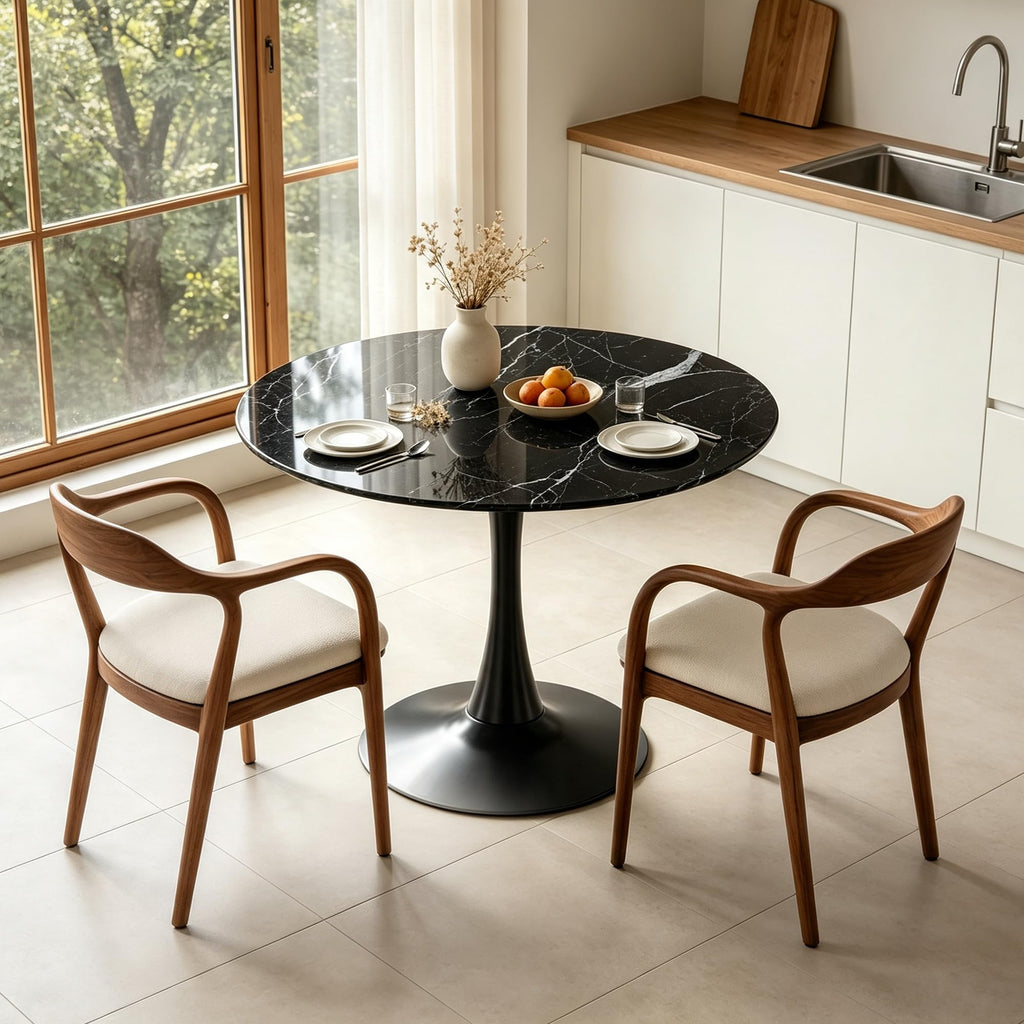 Round Table, Modern Dining Table, MDF Top and Steel Base Tulip Round Kitchen Table, Kitchen Table, Mid Century Coffee