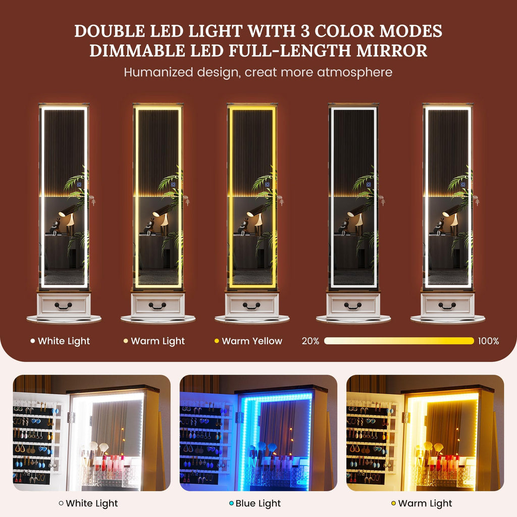 LED Mirror Jewelry Cabinet Standing, Jewelry Armoire Organizer