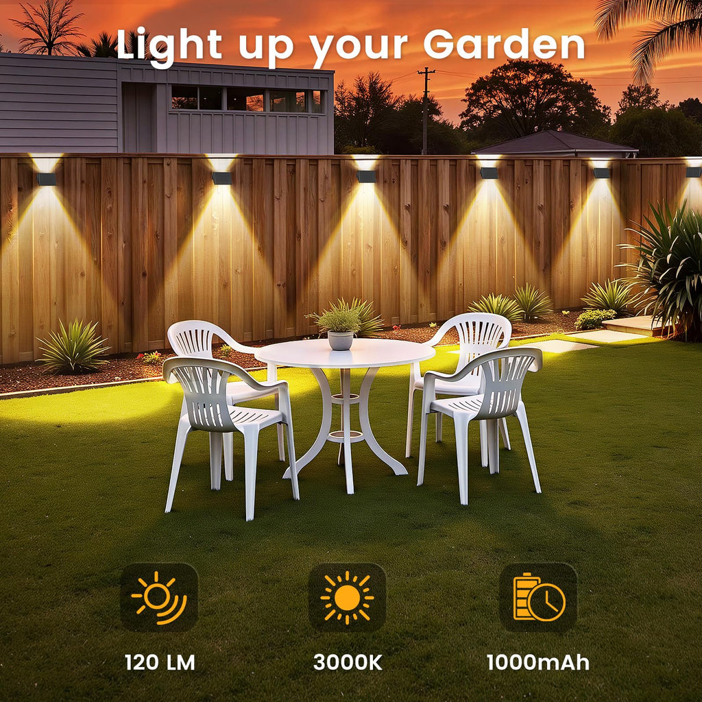 Solar Lights Outdoor Waterproof IP67, WarmWhite Solar Wall Lights Outdoor, Up and Down Fence Lights Solar Powered