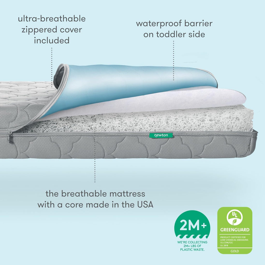 Waterproof Crib Mattress, Breathable & Washable - Grey