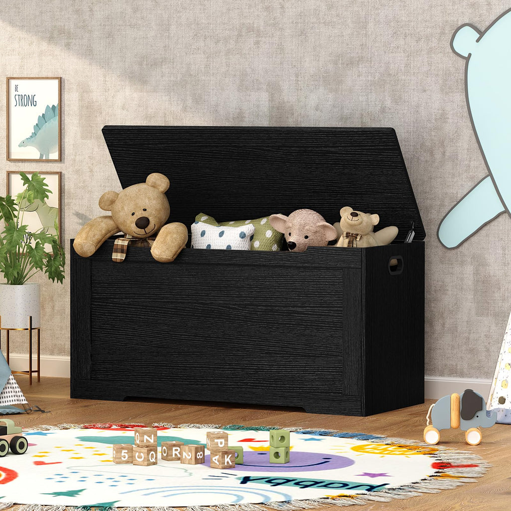 39.4" Storage Chest, Toy Chest, Toy Box with Safety Hinges, Lift Top Storage Bench, Supports 220 lb, Black