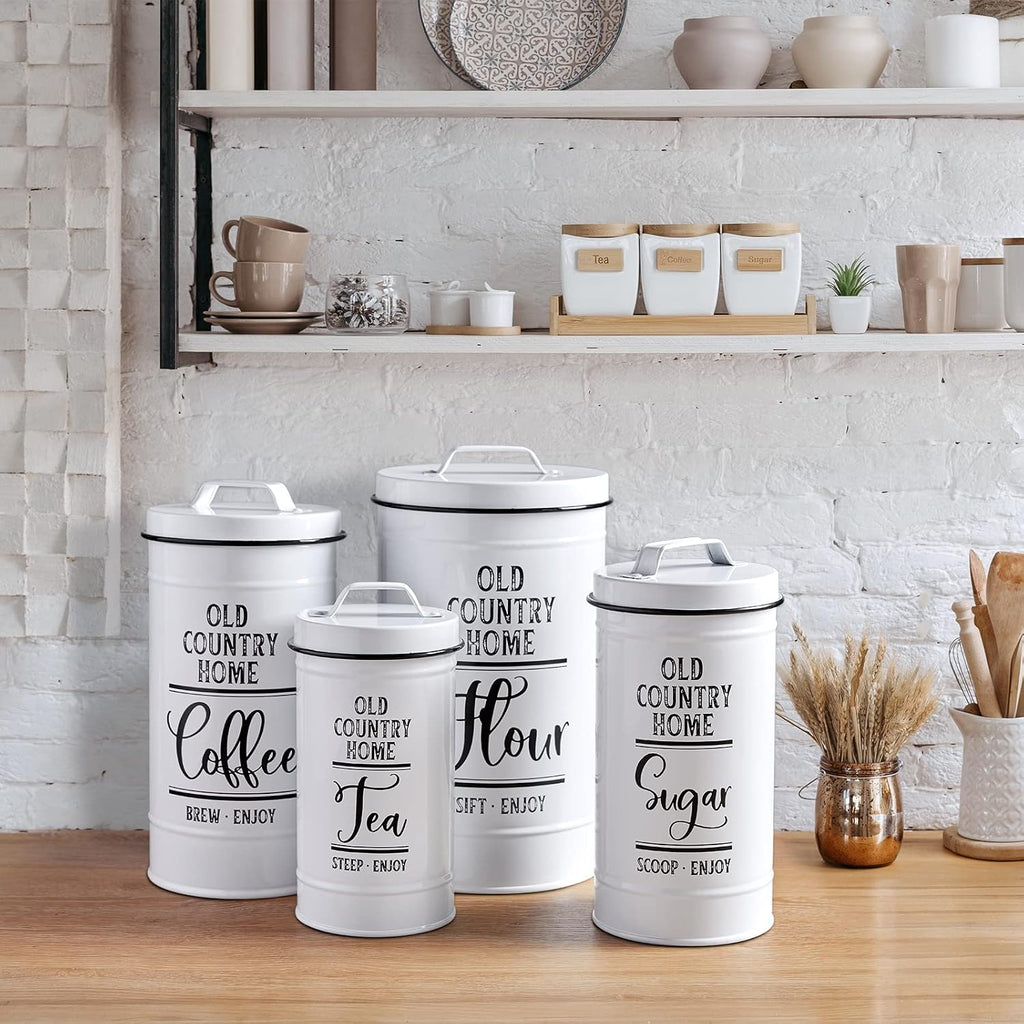 Canisters Sets for the Kitchen, Airtight Kitchen Canisters for Countertop, Flour and Sugar Containers, Tea Coffee - Set of 4