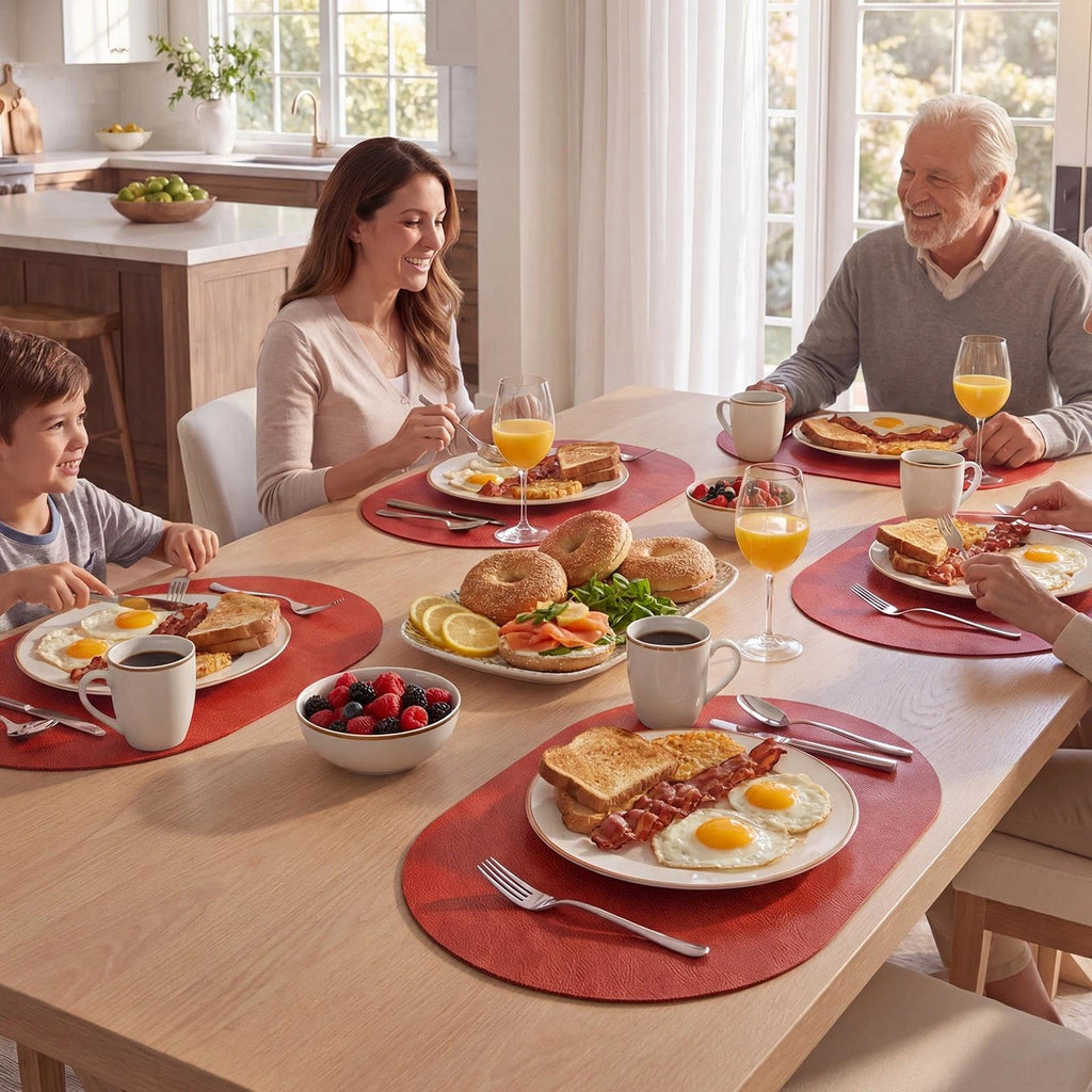 Vinyl Faux Leather Oval Placemats, Set of 6, Red