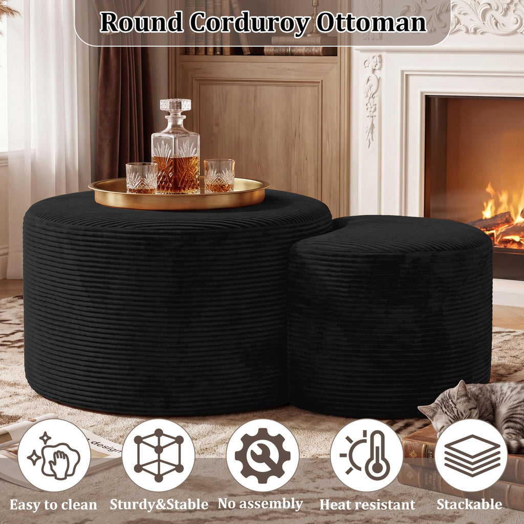 Boneless Ottoman Nesting Coffee Table Set of 2, Corduroy Soft Foot Rest Movable Large Pouf Footstool Sofa Couch