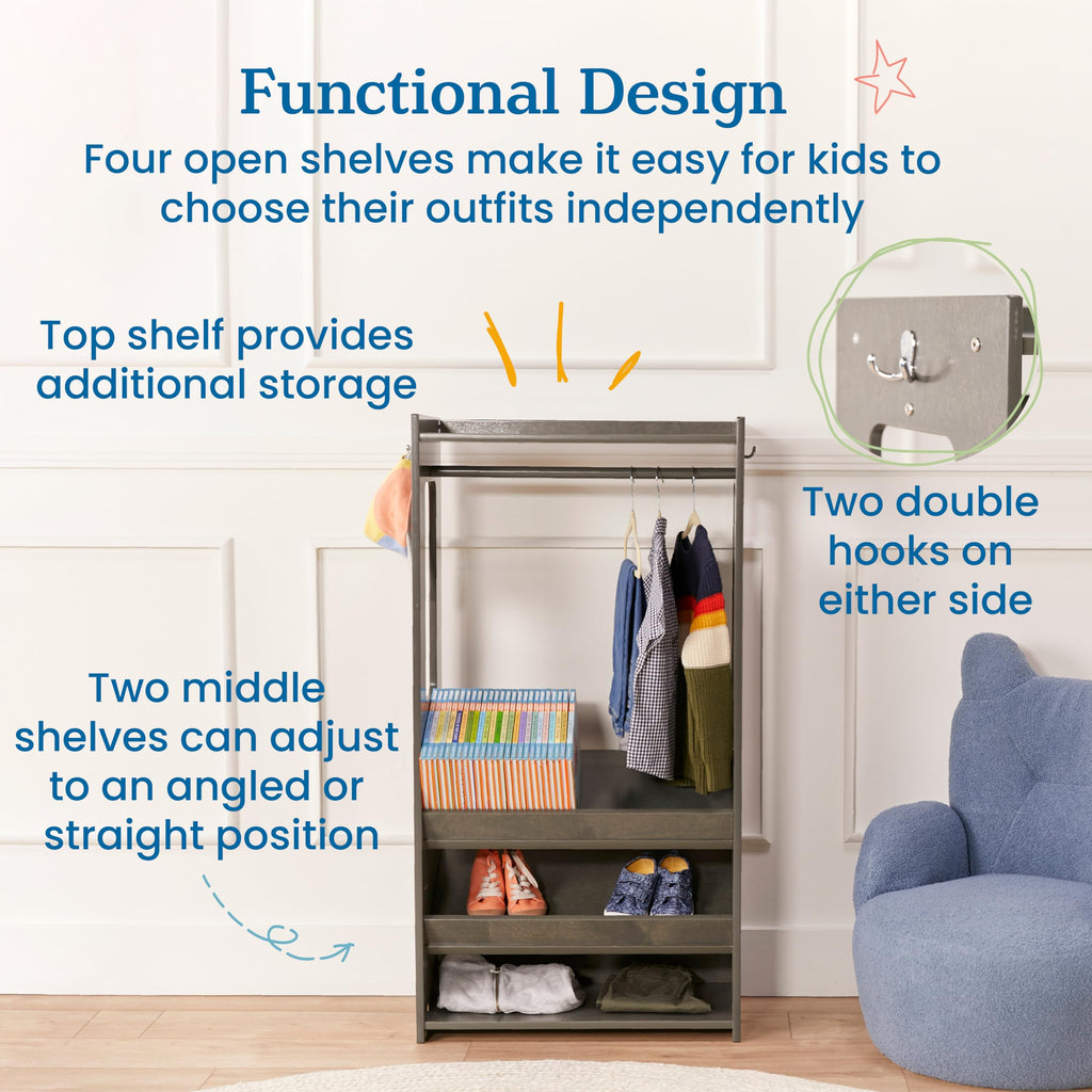 TrendiTot Clothing Rack with Adjustable Shelves, Kids Wardrobe, Grey Wash