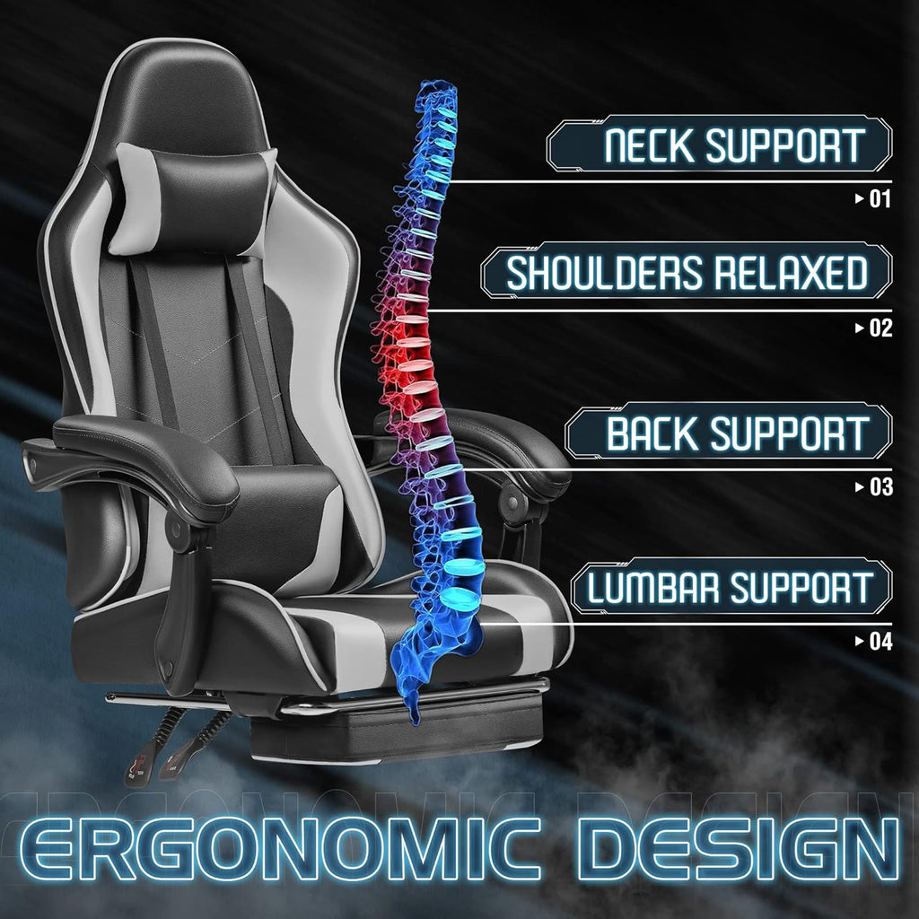 Gaming Chair, Video Game Chair with Footrest and Massage Lumbar Support, Ergonomic Computer Chair Height Adjustable