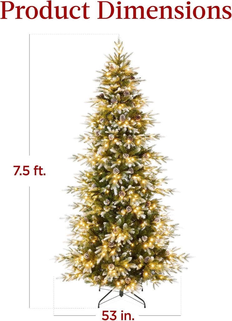 7.5ft Pre-Lit Artificial Frosted Slim Aspen Christmas Tree, Partially Flocked Holiday Décor w/ 2-in-1 White &