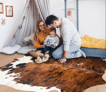 Genuine Cowhide Rug Classic Tricolor Size S/L/XL 5X6/6X7/7X8 FT (XL)