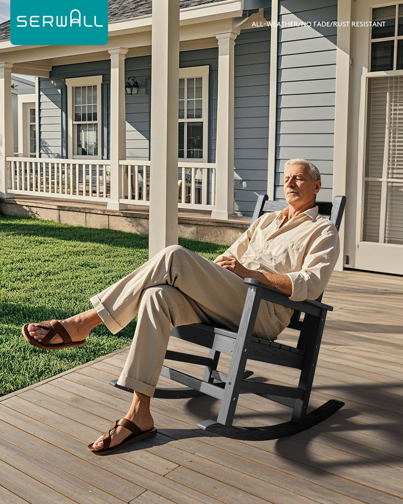 Outdoor Rocking Chair Set of 8, Patio Rocking Chairs for Adults, Grey