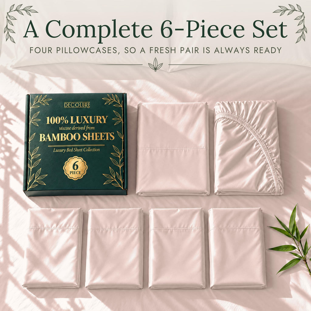 100% Viscose from Bamboo Sheets Queen Size | 6 Pc Cooling Bed Set