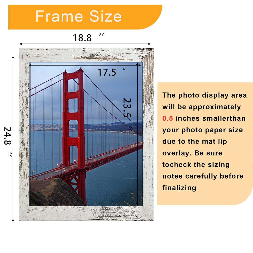18x24 Poster Frame for Wall Hanging, Engineered Wood Picture Frames for 18 x 24 Picture, Distressed White, 1 Pack