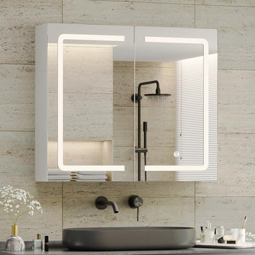 Bathroom Medicine Cabinet with Mirrors and Led Lights 27.6x23.62 inch Double Doors Wall Mounted Mirror Cabinet with