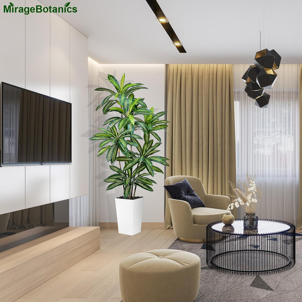 Dracaena Tree 7FT Tall Fake Plant with WhitePlanter - Realistic Faux Dragon Tree with Tall Planter - Indoor Floor