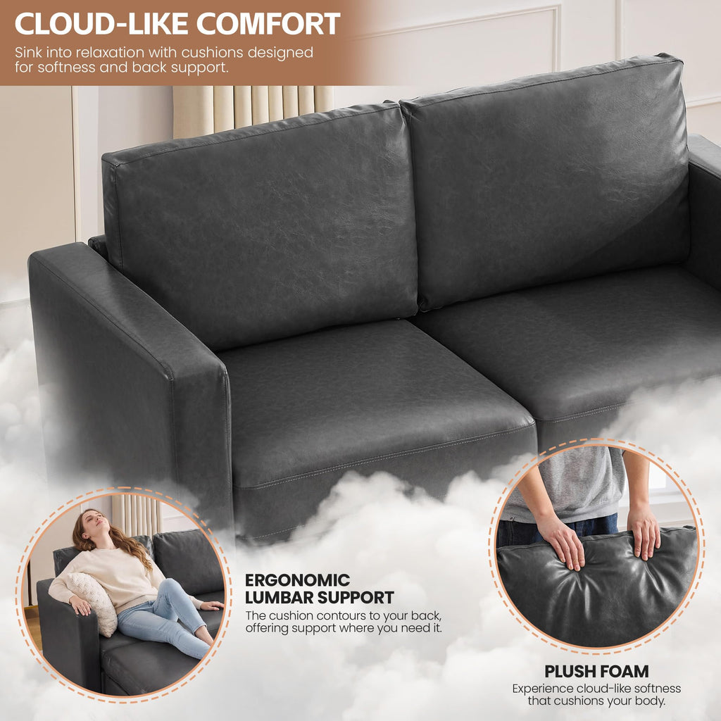 Modular Sectional Couch, 107" Faux Leather Storage 4 Seat Sofa, Grey