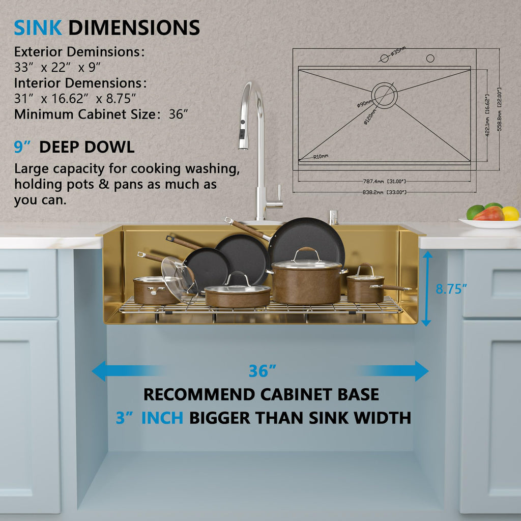 33"x22" Gold Drop Sink Ledge Workstation
