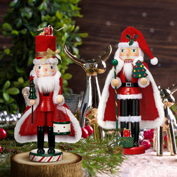2 Pcs 14" Christmas Nutcrackers, Wooden Red Green White Santa Figures