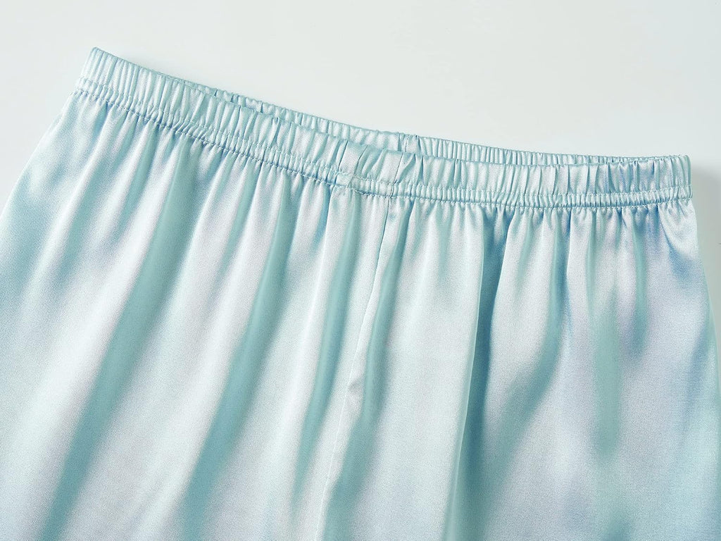 Girls Satin Pajamas, Shorts Sleeve Pants Button Up