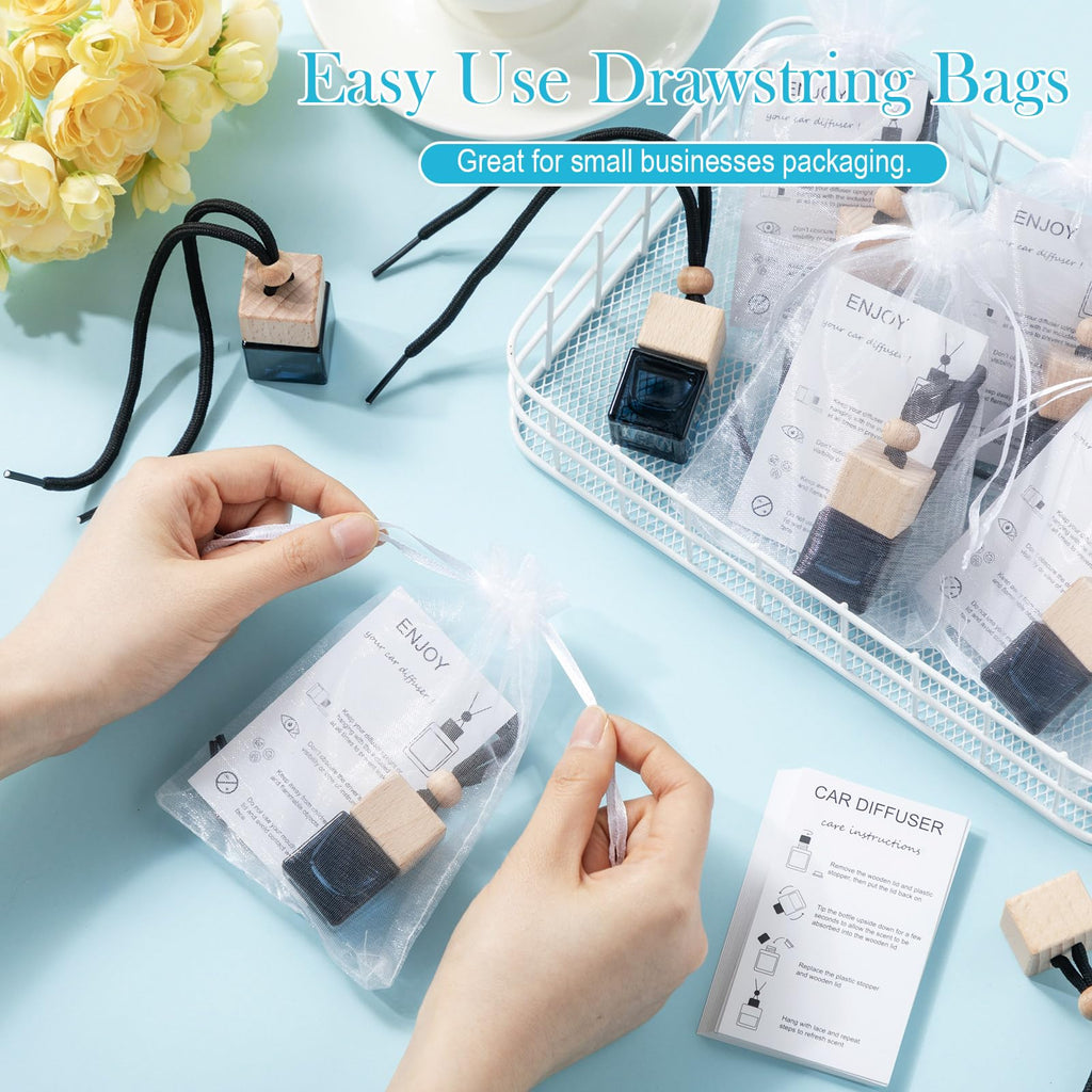 25 Sets Hanging Car Air Freshener Diffuser Bottles Empty Bulk with Car Diffuser Instruction Cards Organza Bags Glass