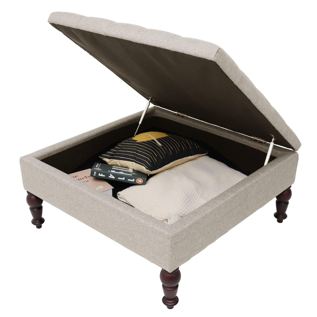 Indoor 34'' Wide Tufted Square Storage Ottoman with Hinged Lid Space Saving Coffee Table Upholstered Storage Storage